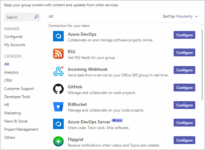 connectors in teams
